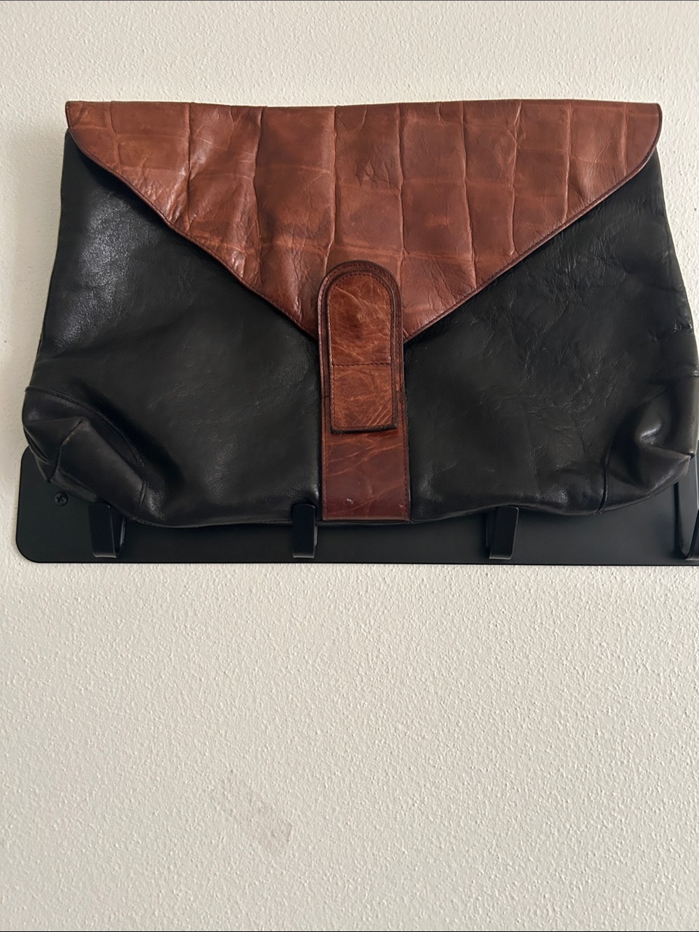 Vintage Envelope Style Classic Black/Brown Patchwork Men's Leather Messenger